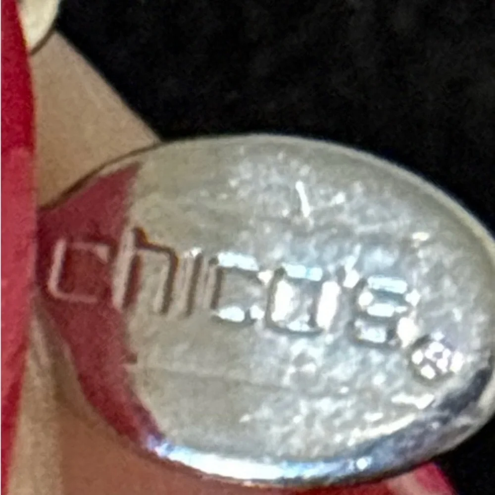 Chico’s Silvertone Mixed Link Statement Necklace Crystal Drop Pendant